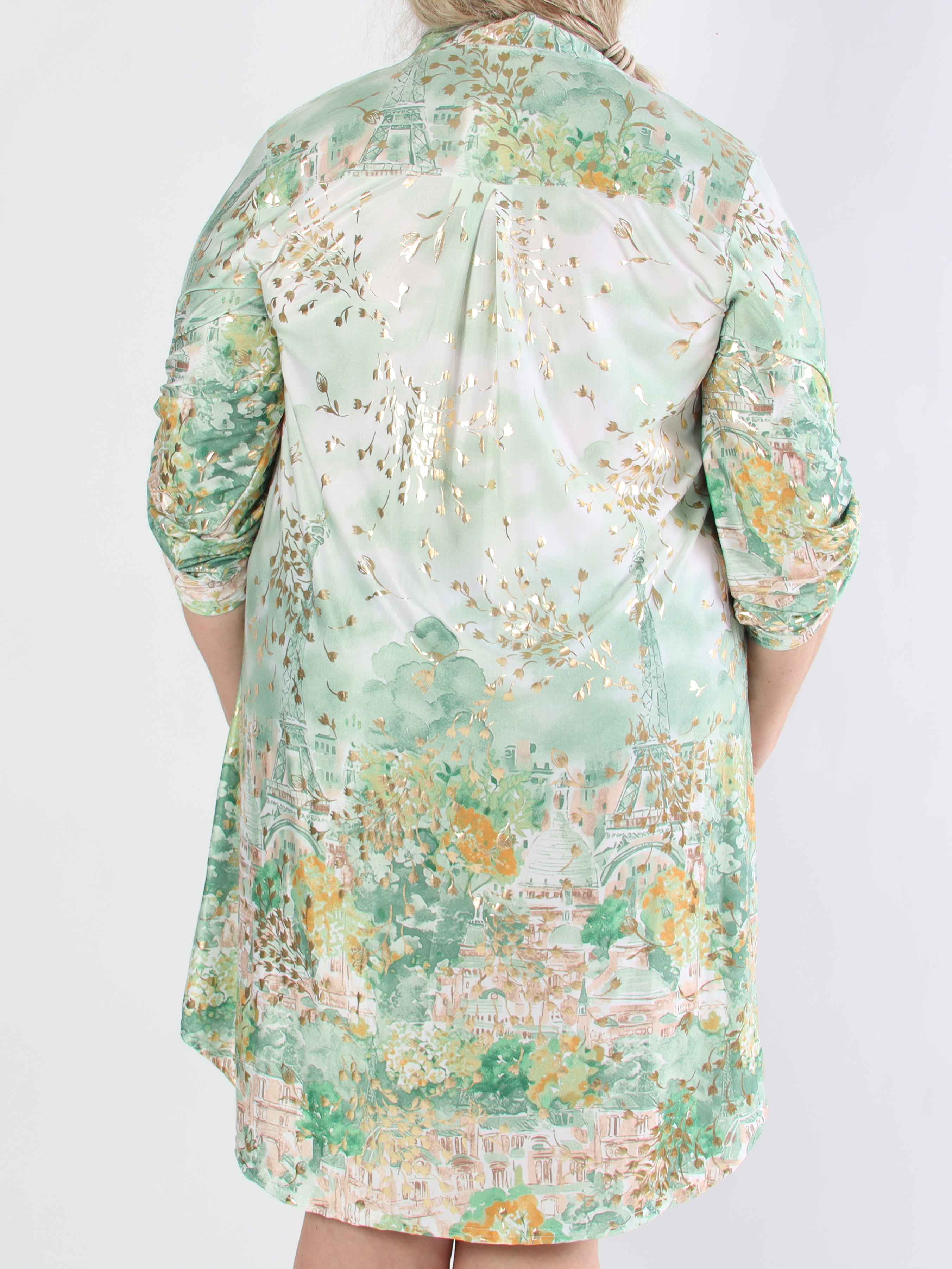 Ebba Paris Long - Elastisk mønstret plus size kjole med guld detaljer